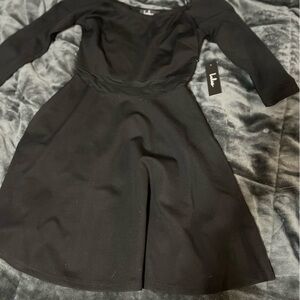 Lulus black skater dress with mesh waist detail